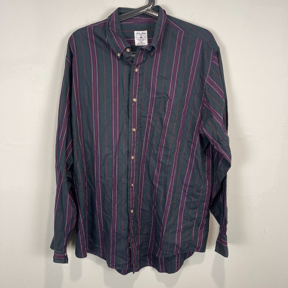Men's Brooks Brothers Long Sleeve Thick Stripes‎ Green Button Down Shirt Size M